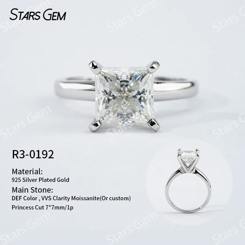 S925 Silver Round Brilliant Cut Moissanite Ring Solitaire Engagement Ring Fine Jewelry