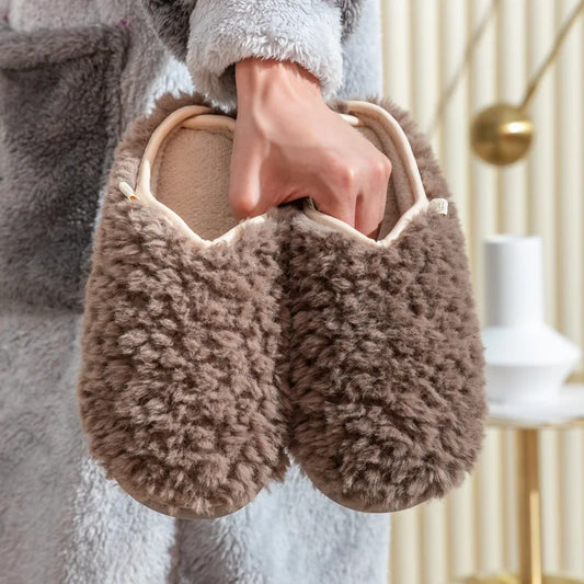 Crestar Warm Fluffy Women Slippers Winter New Indoor Soft Sole Fuzzy Bedroom Flat Slides Non-slip Fleece Lind Fur House Slippers