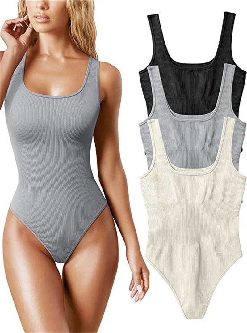 Seamless Sculpting Shaper Tank Top Solid Knit Rib Bodysuits Women Sleeveless Backless Romper Jumpsuit Beach Wear Bodysuits