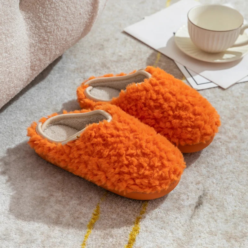 Crestar Warm Fluffy Women Slippers Winter New Indoor Soft Sole Fuzzy Bedroom Flat Slides Non-slip Fleece Lind Fur House Slippers