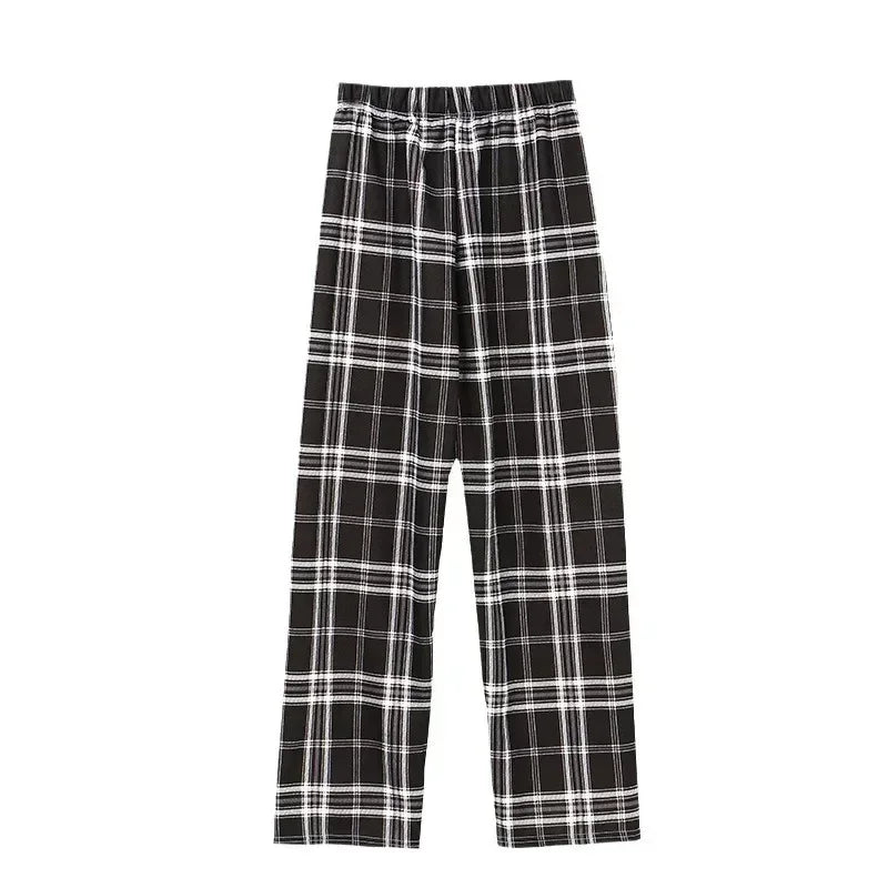 2025 Fashion Warm Plush Pants Cashmere Thick Plaid Ladies Winter Casual Loose Wide-legged Pants Korean Streetwear Students