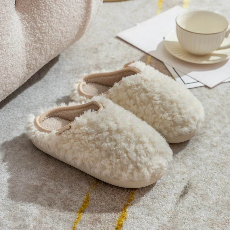 Crestar Warm Fluffy Women Slippers Winter New Indoor Soft Sole Fuzzy Bedroom Flat Slides Non-slip Fleece Lind Fur House Slippers