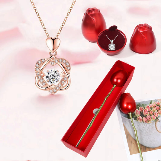 Heart Necklaces With Creative Rose Gift Box For Women Girlfriend 2024 Valentine Day Present Fashion Wedding Romantic Jewelry