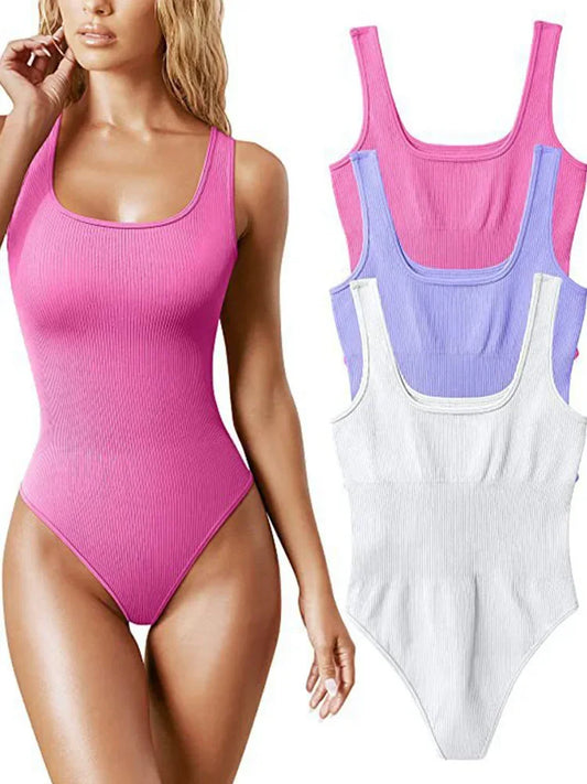 Seamless Sculpting Shaper Tank Top Solid Knit Rib Bodysuits Women Sleeveless Backless Romper Jumpsuit Beach Wear Bodysuits