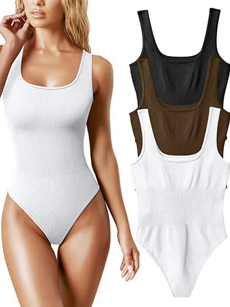 Seamless Sculpting Shaper Tank Top Solid Knit Rib Bodysuits Women Sleeveless Backless Romper Jumpsuit Beach Wear Bodysuits