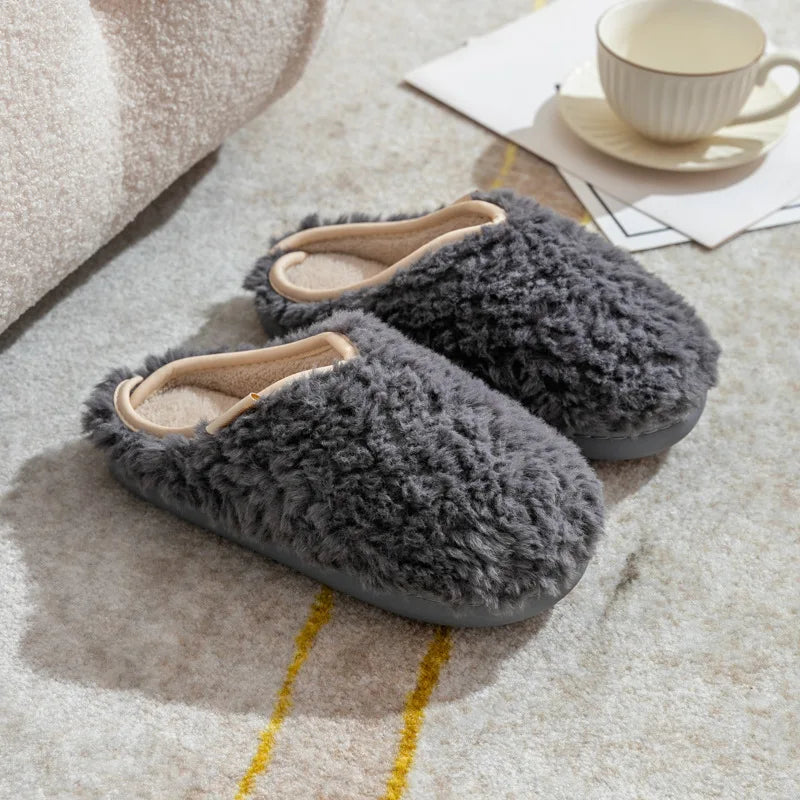 Crestar Warm Fluffy Women Slippers Winter New Indoor Soft Sole Fuzzy Bedroom Flat Slides Non-slip Fleece Lind Fur House Slippers