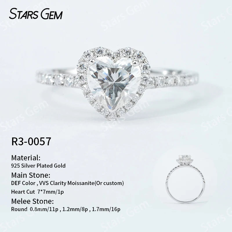 S925 Silver Round Brilliant Cut Moissanite Ring Solitaire Engagement Ring Fine Jewelry