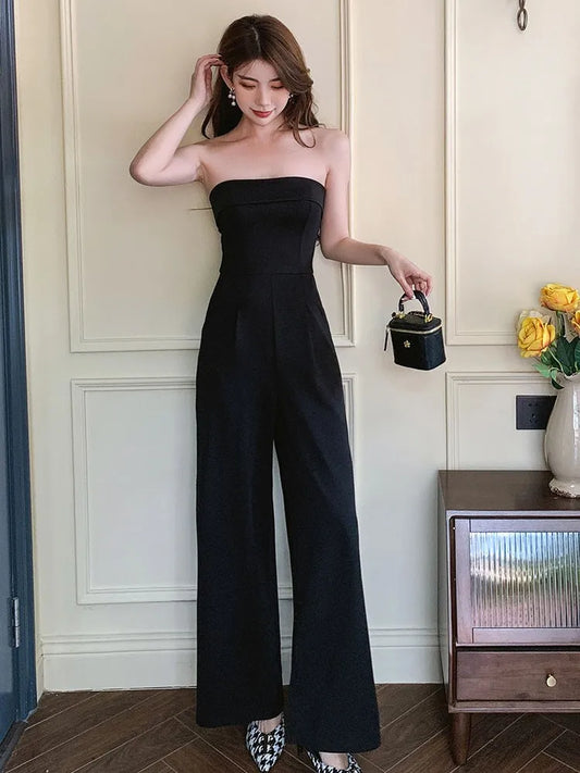 Casual Wide Leg Jumpsuit Long Pants Black 2023 New Female Evening Party Loose Elegant Sleeveless Jumpsuits