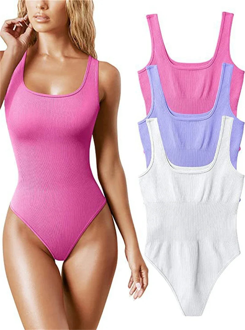 Seamless Sculpting Shaper Tank Top Solid Knit Rib Bodysuits Women Sleeveless Backless Romper Jumpsuit Beach Wear Bodysuits