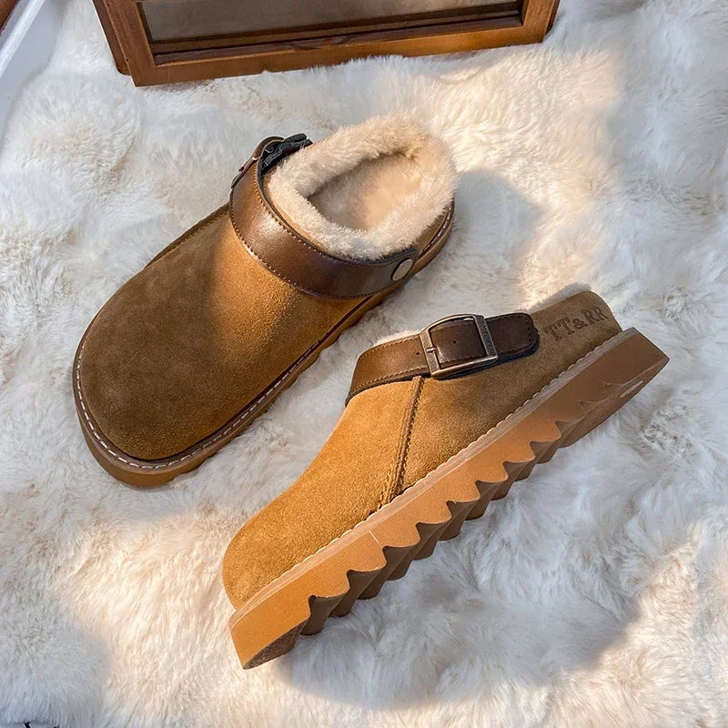 Fur Women Flats Slippers Platform Warm Walking Shoes 2024 Trend Winter New Short Plush Cotton Mules Shoes Home Fad Flip Flops