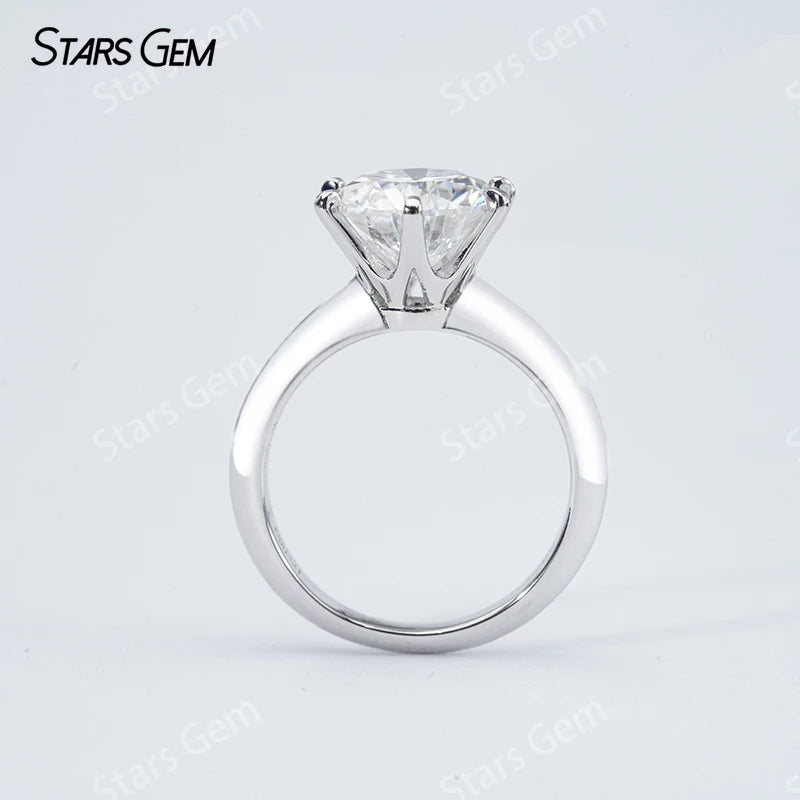 S925 Silver Round Brilliant Cut Moissanite Ring Solitaire Engagement Ring Fine Jewelry