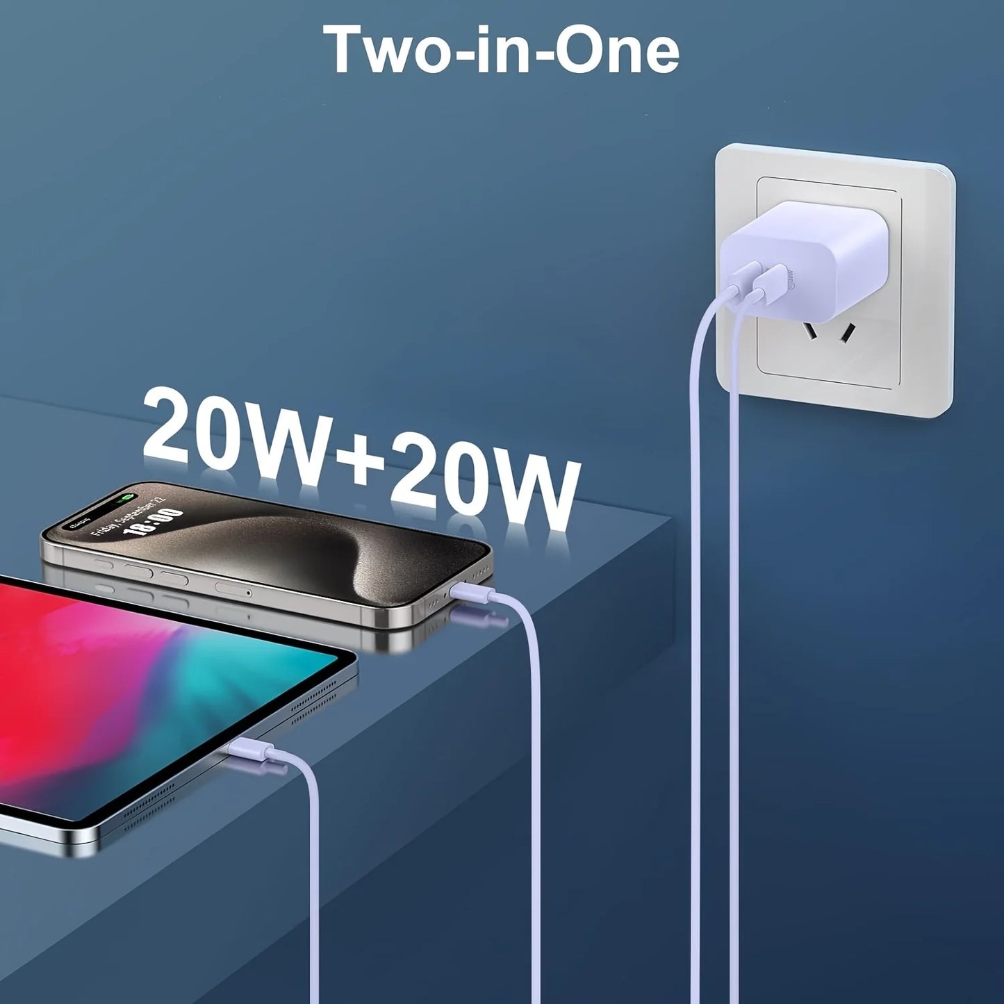 4 Colors For IPhone Charger，40W Dual Port USB-C Wall Charger Block With 6FT Lightning Cable For IPhone 14/13/12/Pro/Max/11/XR