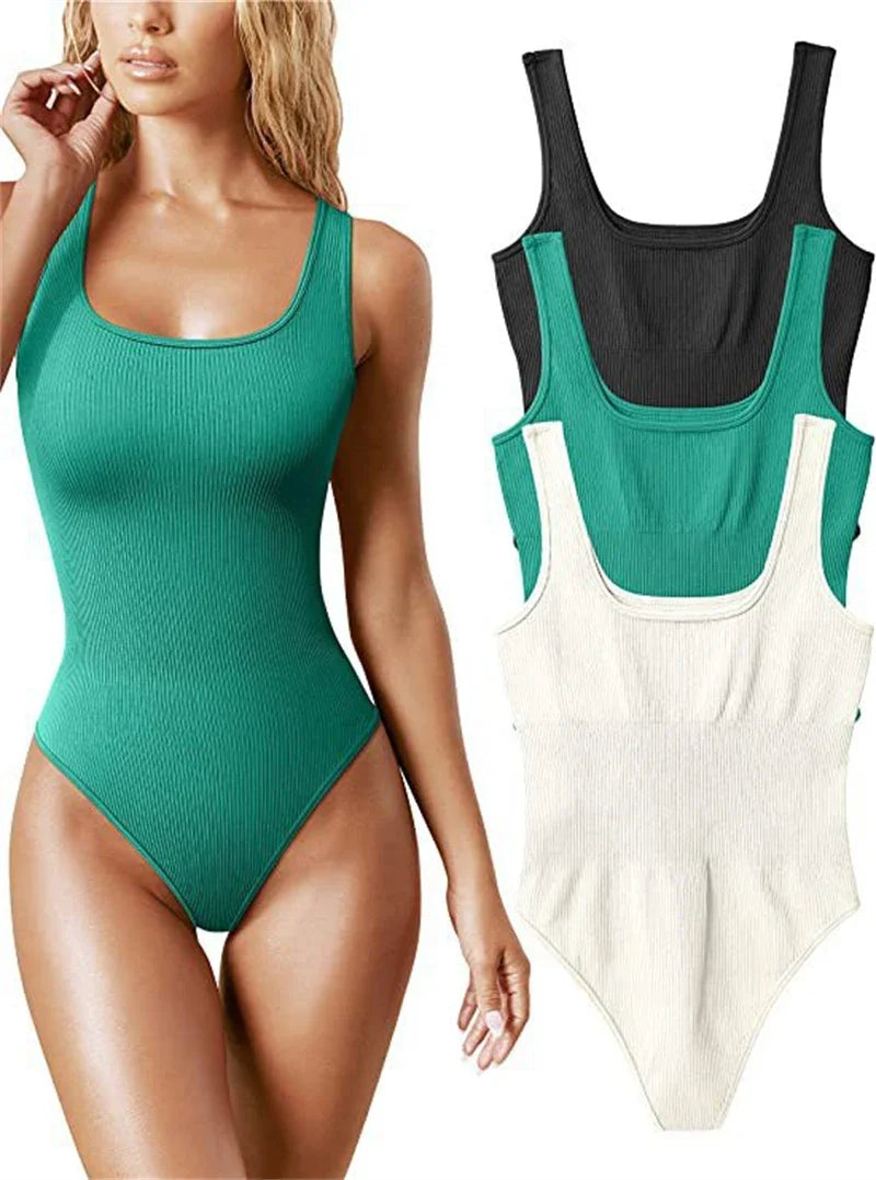 Seamless Sculpting Shaper Tank Top Solid Knit Rib Bodysuits Women Sleeveless Backless Romper Jumpsuit Beach Wear Bodysuits