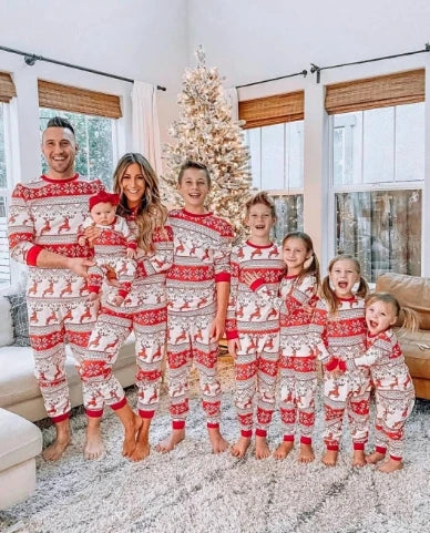 2024  Christmas Family Pajamas Set Adult Kid Sleepwear 2PCS Family Pyjamas Sets Deer Tops +Pants Xmas Family Matching Clothes