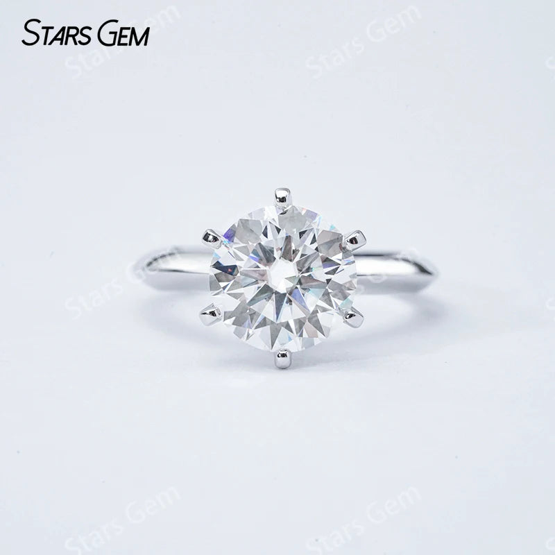 S925 Silver Round Brilliant Cut Moissanite Ring Solitaire Engagement Ring Fine Jewelry