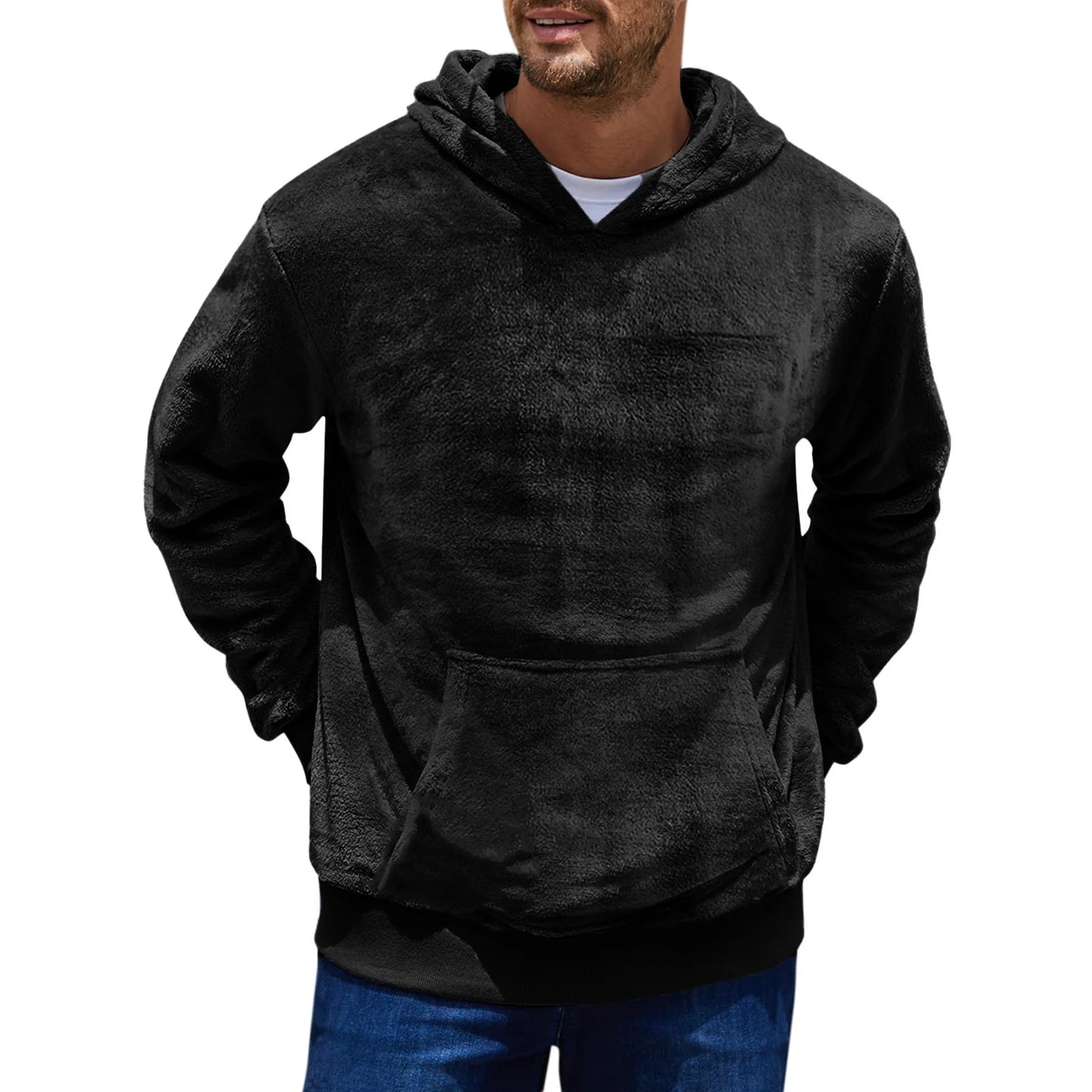 2024 Winter New Double-faced Fleece Youth Hooded Sweater Men's Lambswool Winter Pullover Jacket