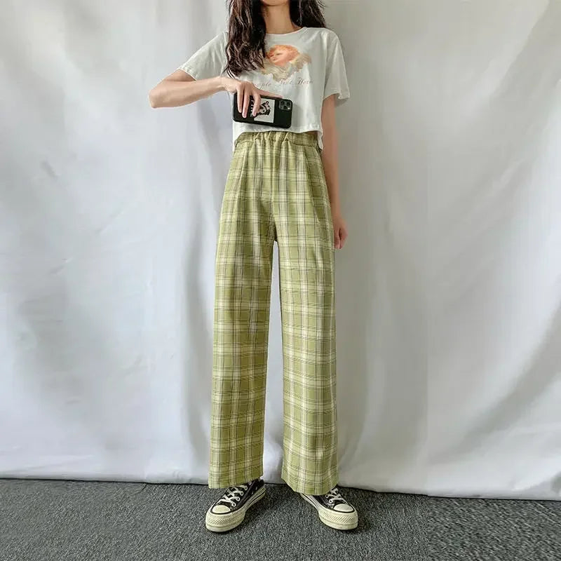 2025 Fashion Warm Plush Pants Cashmere Thick Plaid Ladies Winter Casual Loose Wide-legged Pants Korean Streetwear Students