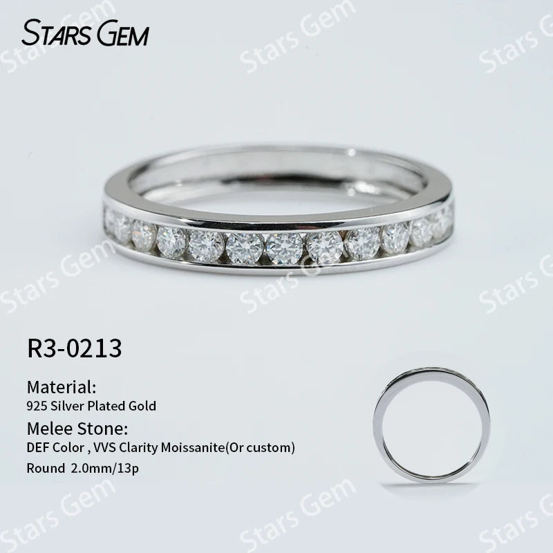 Starsgem S925 Sterling Silver Round Brilliant Cut Moissanite Five Stone Diamond Ring