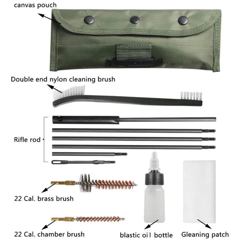 Hunting 10Pcs Nylon Pouch Cleaning Kit With Brushes Rod Pistol Cleaner For 223 22LR Cleaning