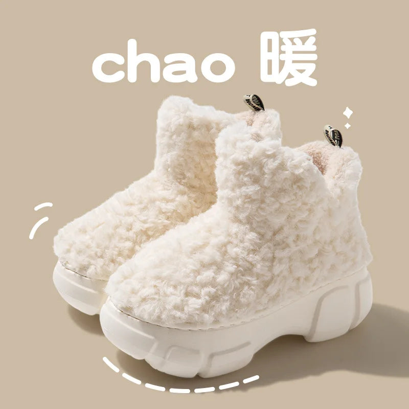 2023 Winter Warm Shoes Women Men Indoor Cotton Slippers Soft Plush Platform Sole Couples Home Street Snow Boots Fluffy Footwear