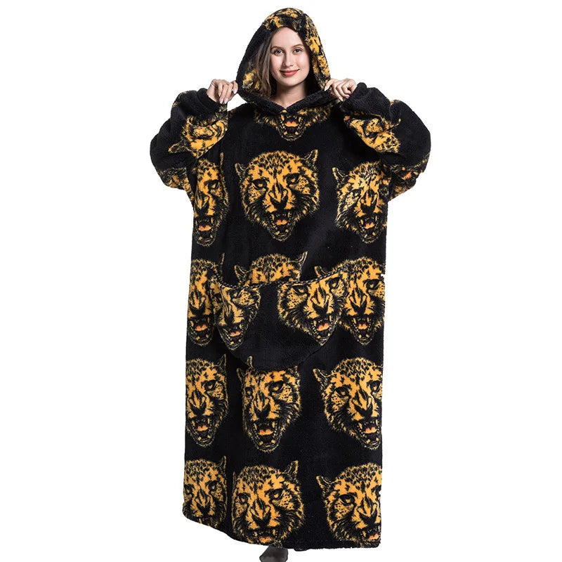 Fashion Blanket Hoodies Women Warm Pullovers Loose  Sweatshirts Long Comfortable Ladies Cartoon Printed  Autumn Winter