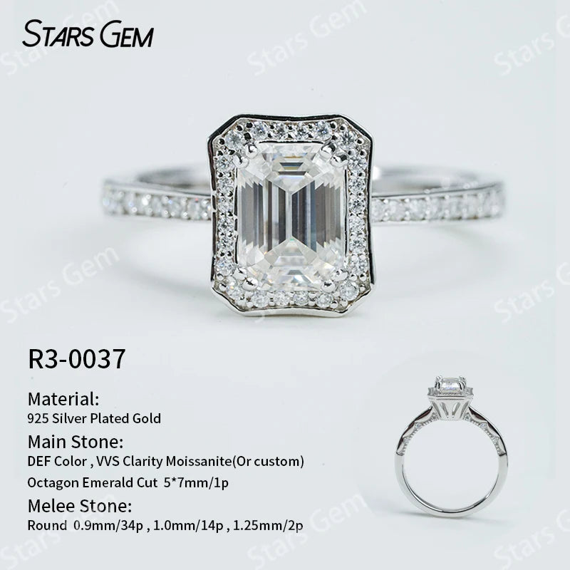 S925 Silver Round Brilliant Cut Moissanite Ring Solitaire Engagement Ring Fine Jewelry