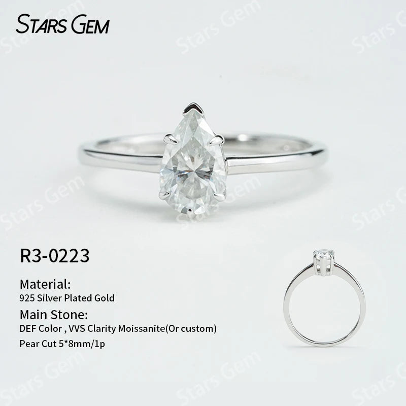 S925 Silver Round Brilliant Cut Moissanite Ring Solitaire Engagement Ring Fine Jewelry