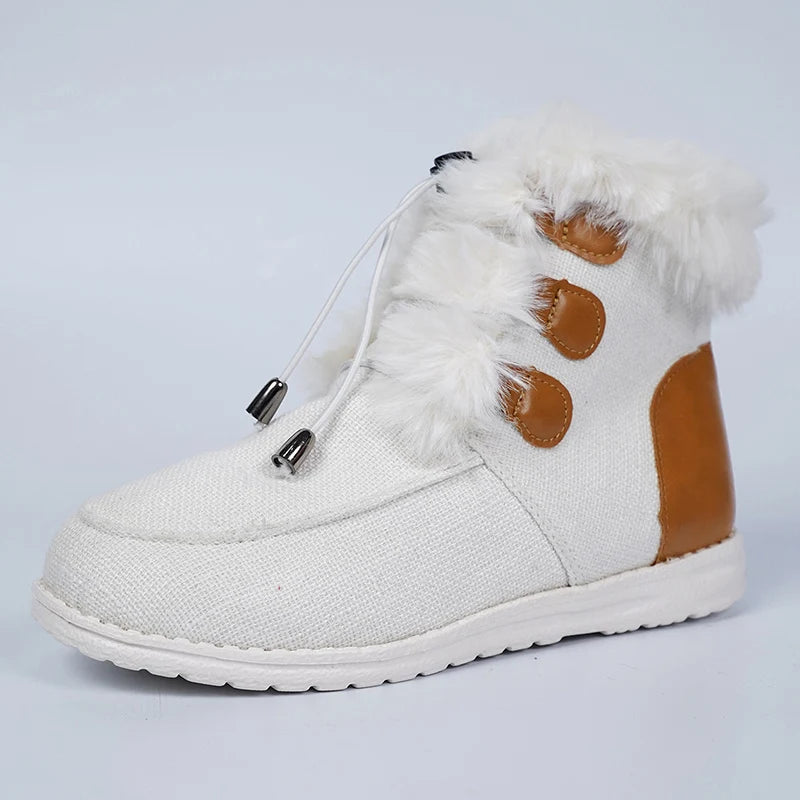 Non Slip Winter Fur Snow Boots Women Casual Lace Up Flat Heels Snow Boots Woman Comfortable Faux Fur Cotton Padded Shoes Female