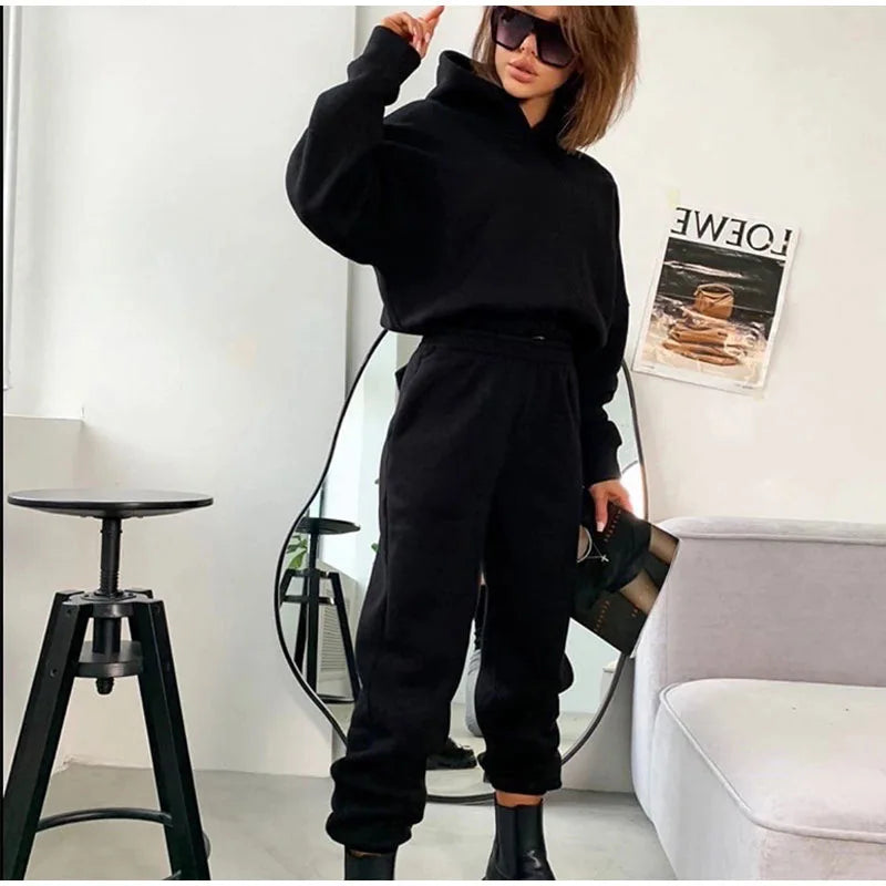 Autumn/Winter women's casual sports suit solid color hoodie for Female clothing Zippered hoodies Sport Trouser Two Piece Sets