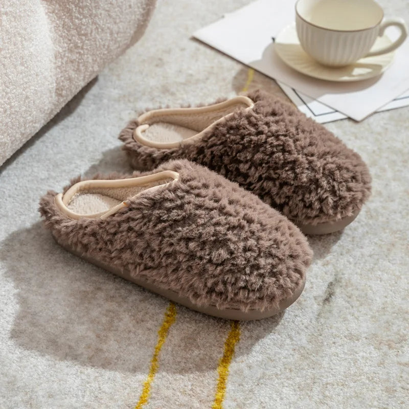 Crestar Warm Fluffy Women Slippers Winter New Indoor Soft Sole Fuzzy Bedroom Flat Slides Non-slip Fleece Lind Fur House Slippers