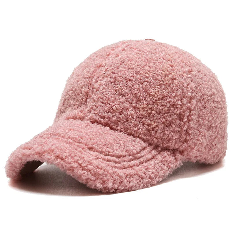 Solid Artificial Lamb Wool Baseball Cap Women Men Autumn Winter Hats Keep Warm Cap Plush Baseball Caps Outdoor Sunshade Dad Hat