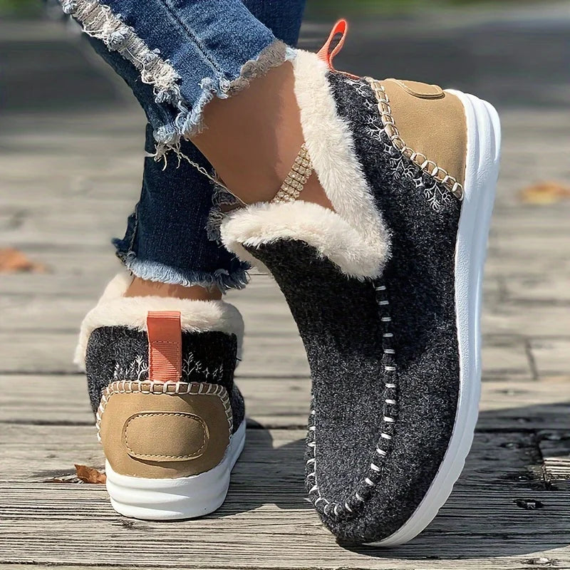 Cozy Winter Warmth Shoes - Plush Lined, Thermal Insulation, Round Toe, Slip-On Design, Comfortable Outdoor Walking Shoes for Col