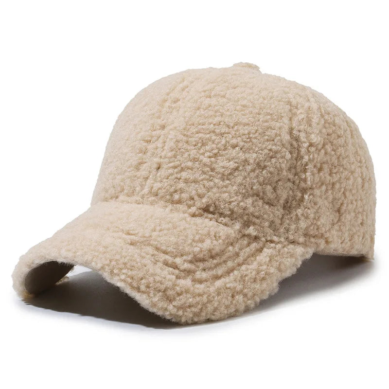 Solid Artificial Lamb Wool Baseball Cap Women Men Autumn Winter Hats Keep Warm Cap Plush Baseball Caps Outdoor Sunshade Dad Hat