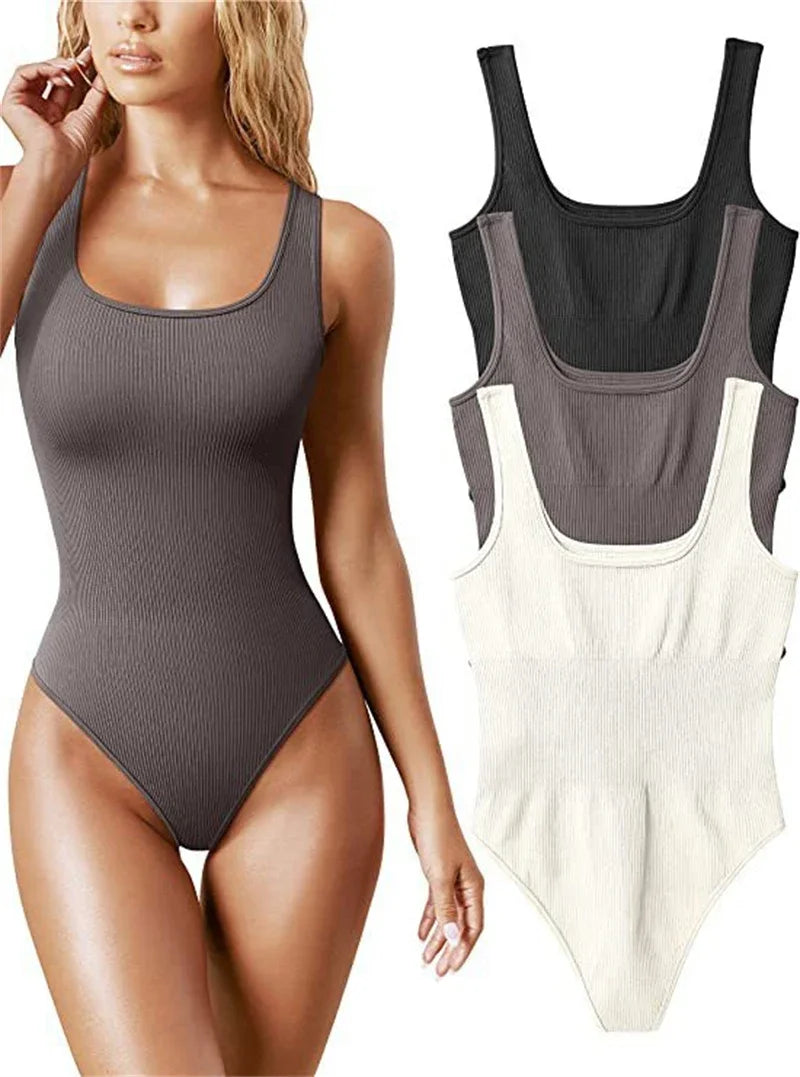 Seamless Sculpting Shaper Tank Top Solid Knit Rib Bodysuits Women Sleeveless Backless Romper Jumpsuit Beach Wear Bodysuits