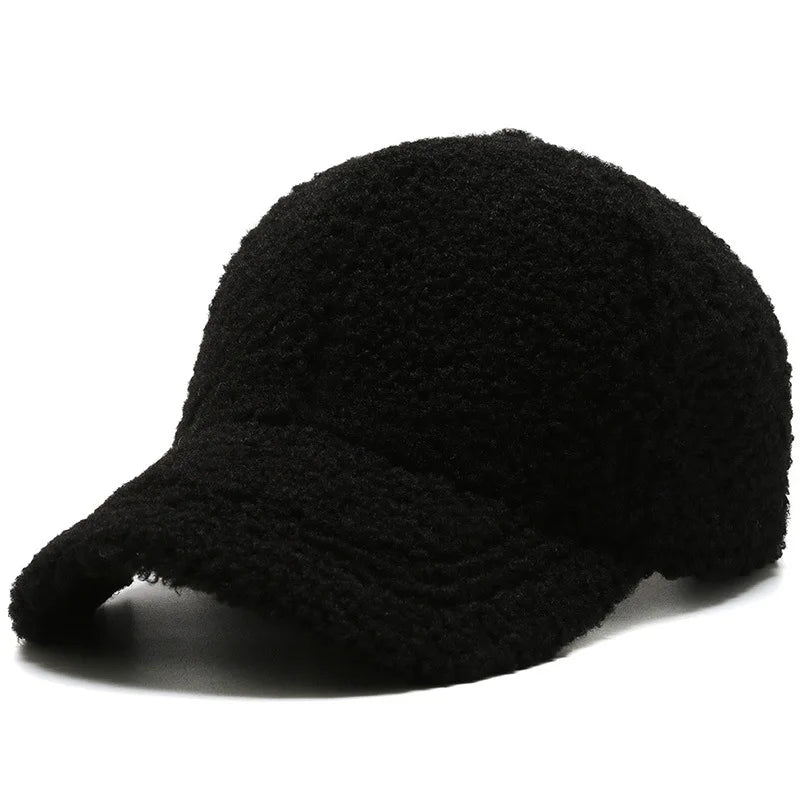 Solid Artificial Lamb Wool Baseball Cap Women Men Autumn Winter Hats Keep Warm Cap Plush Baseball Caps Outdoor Sunshade Dad Hat