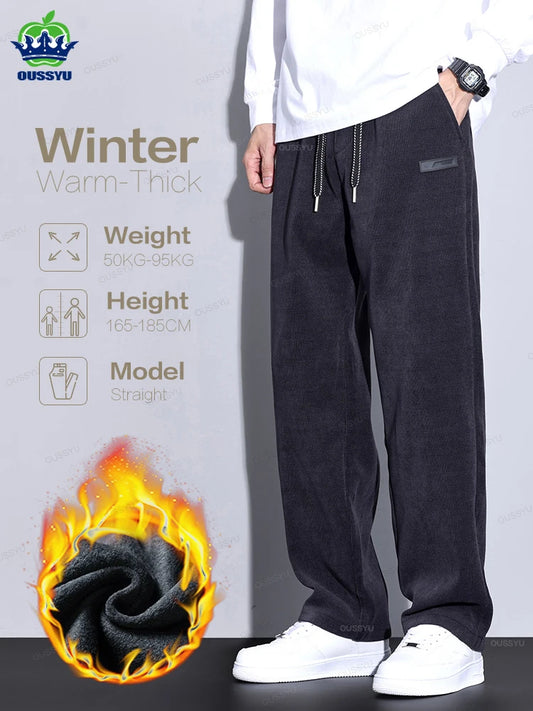 Brand Clothing Winter Fleece Warm Corduroy Pants Men Elastic Waist Straight Thick Outdoors Velvet Flocking Casual Trousers Gift