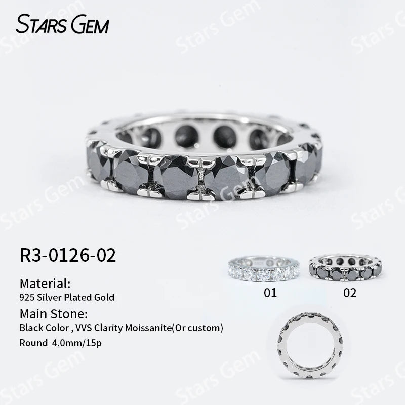 Starsgem S925 Sterling Silver Round Brilliant Cut Moissanite Five Stone Diamond Ring