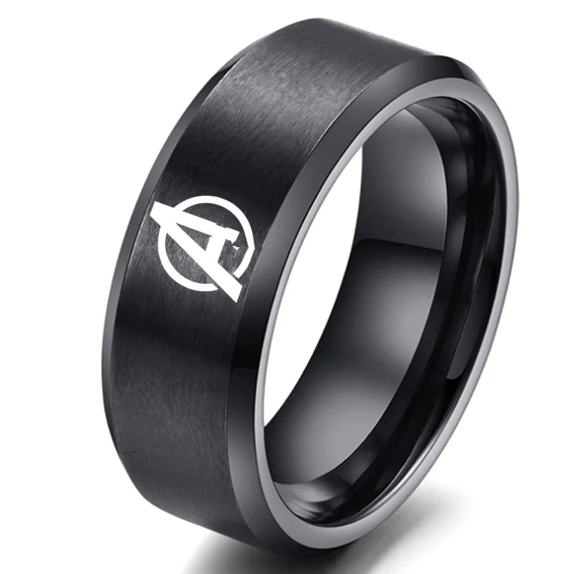 8mm Hot Movie Ring Black Titanium Aveng Logo Ring For Men and Women