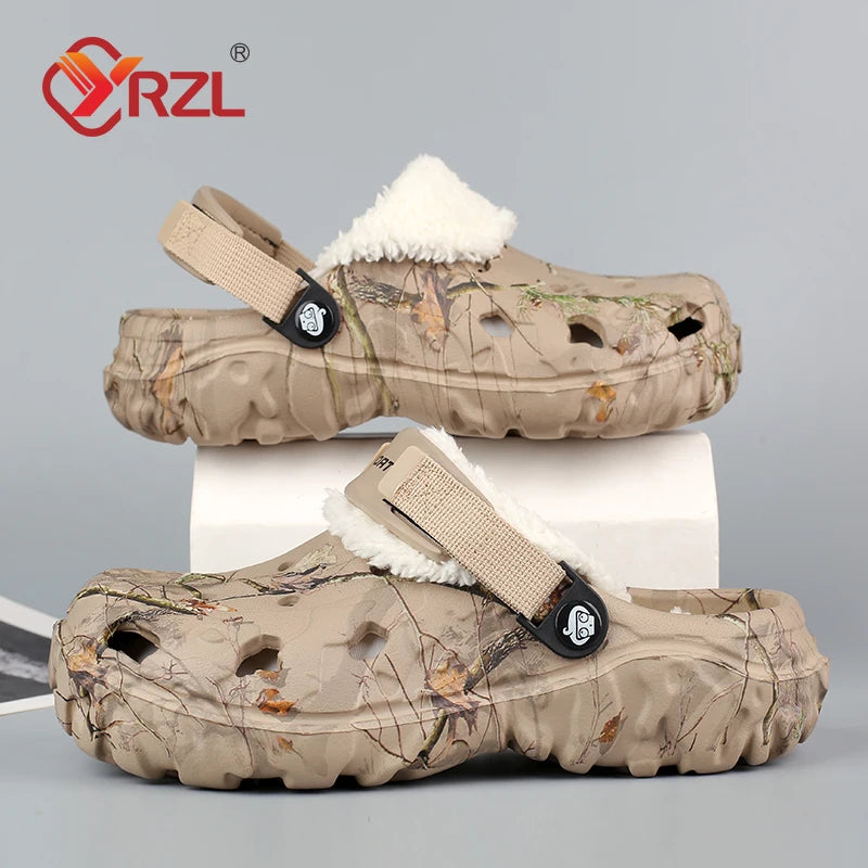 YRZL Men Winter Slippers Indoor Comfortable Warm Slippers Summer Removable Sandals Men Casual Non Slip Plush Fur Clogs for Men