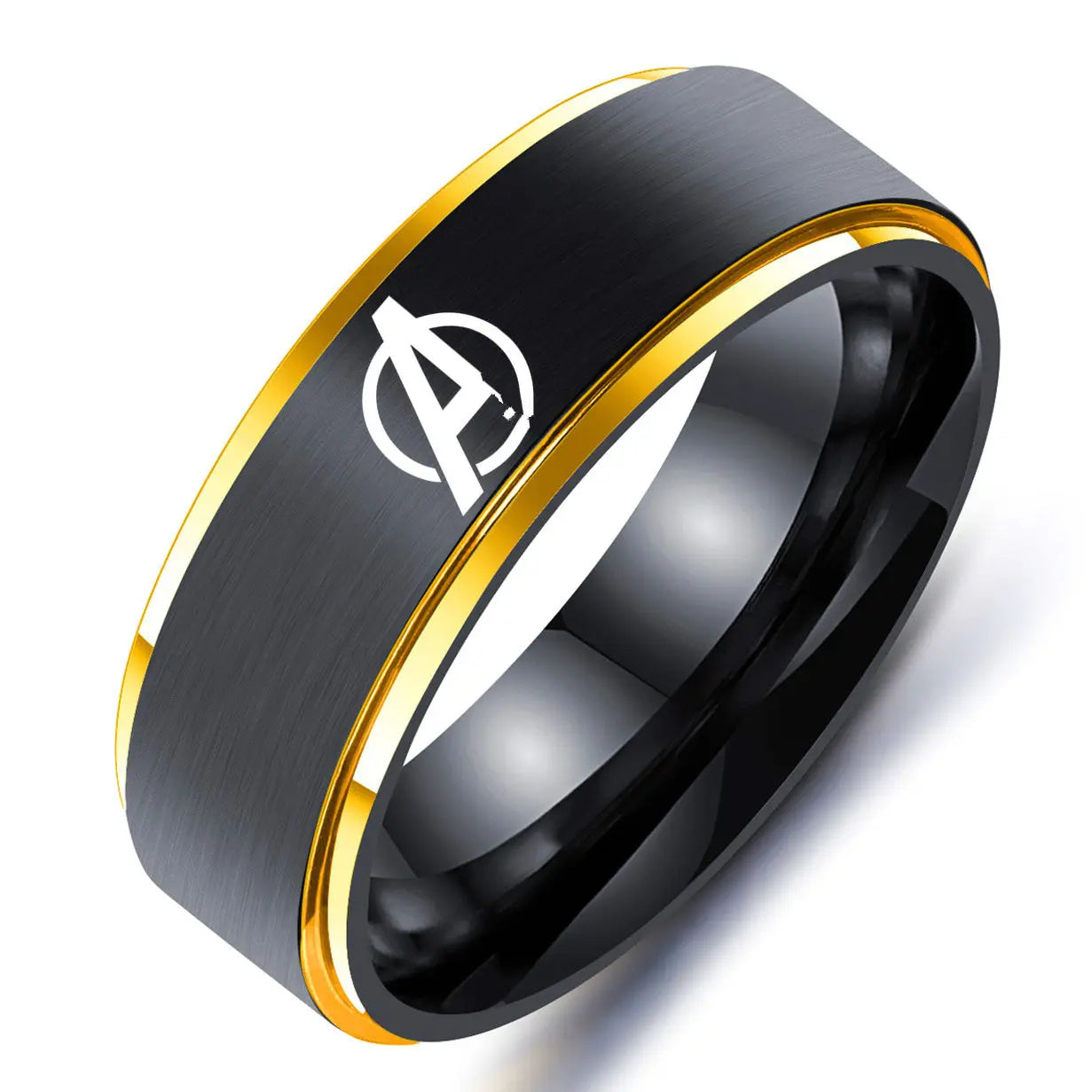 8mm Hot Movie Ring Black Titanium Aveng Logo Ring For Men and Women