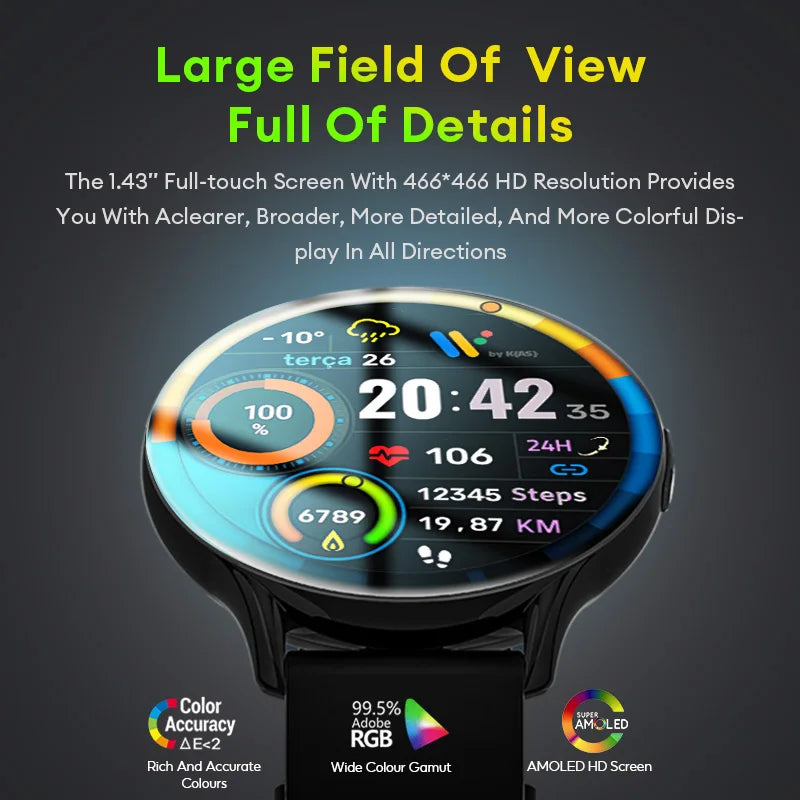 Aolon GTR2 Smart Watch 1.43-inch AMOLED Screen Bluetooth Call Blood Oxygen & Heart Rate 24H Precise Sleep Sport Smartwatchs