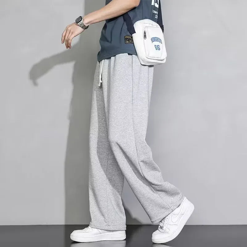 Men's Grey Loose-fit Straight-leg Casual Pants Summer Lightweight Draped Wide-leg Sweatpants For Men Comfortable Long Pants