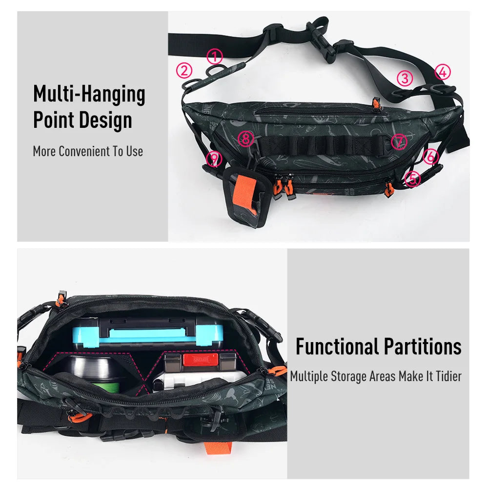 Kingdom Multifunctional Lure Fishing Waist Chest Tactical Backpack 20*11*11cm Waterproof Fanny Pack Outdoor Sports Tackle Bag