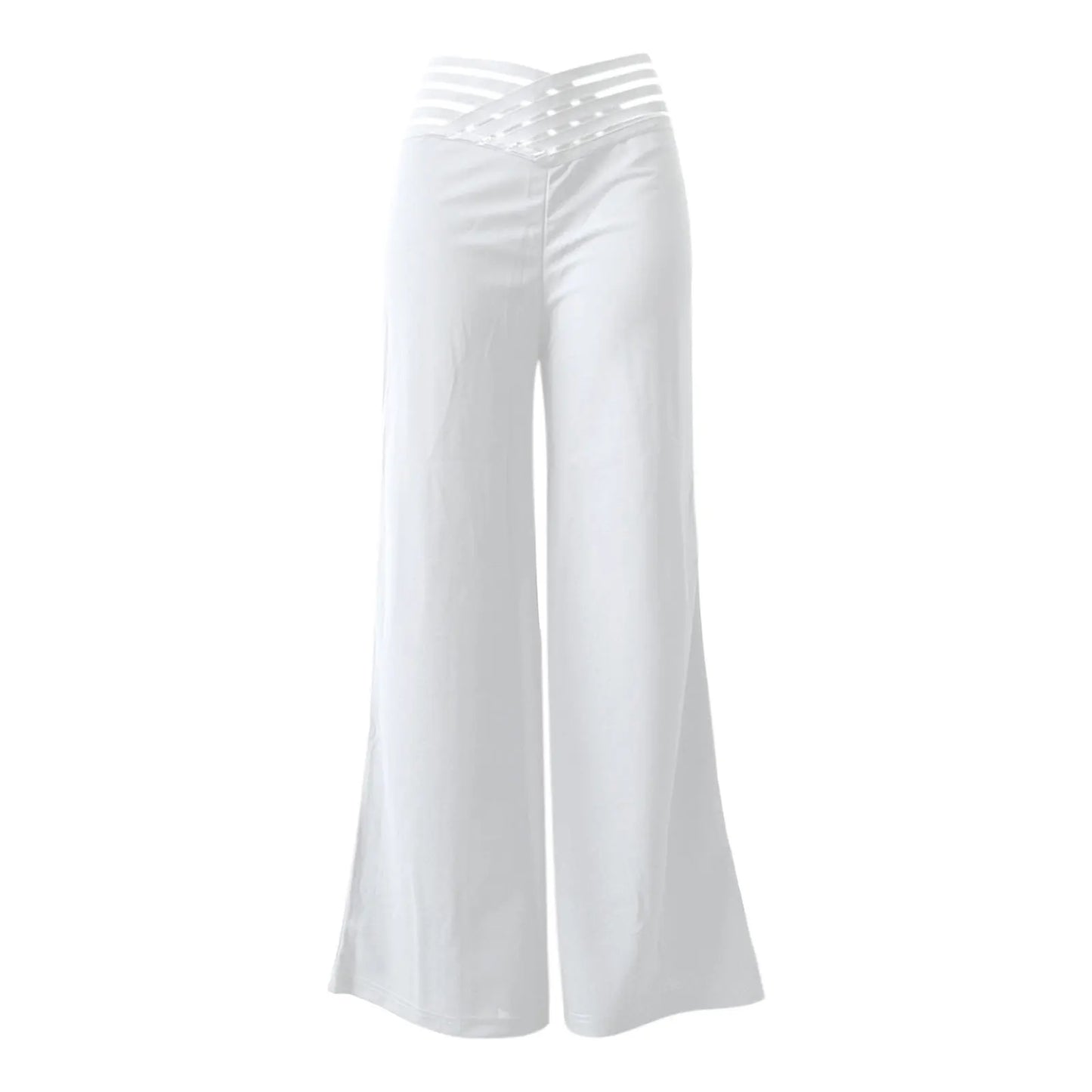 Women Flared Pants Elegant Office Lady Casual High Waist Trousers Spring Summer Solid Crisscross Sheer Mesh Patch Wide Leg Pant