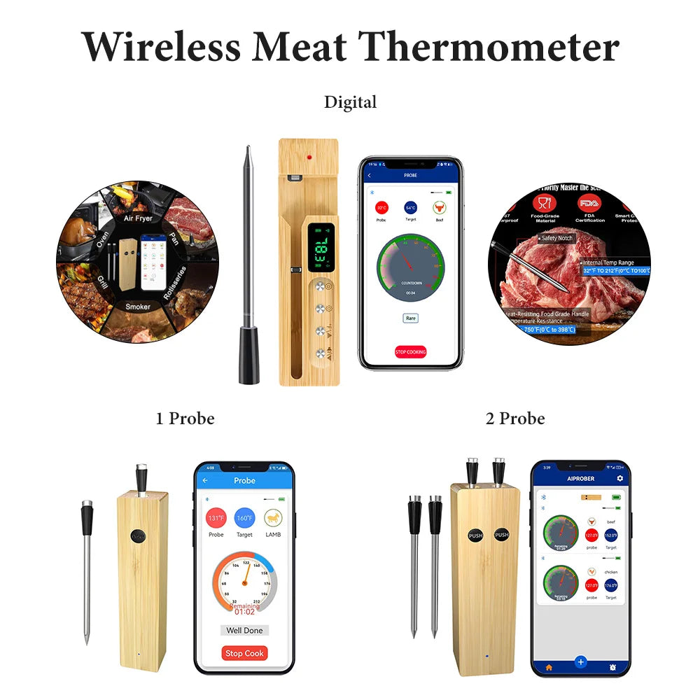 700FT Digital Meat Thermometer Bluetooth Wireless for Cooking for Grill, Smoking BBQ Kitchen Utensils Gadgets