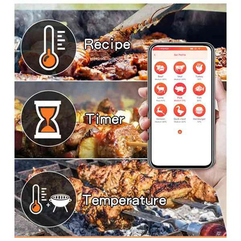 Wireless Meat Food Thermometer For Oven Grill Kitchen BBQ Bluetooth Barbecue Smoker Cooking Food Thermometer