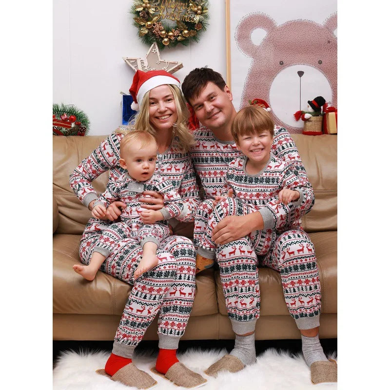 2024  Christmas Family Pajamas Set Adult Kid Sleepwear 2PCS Family Pyjamas Sets Deer Tops +Pants Xmas Family Matching Clothes