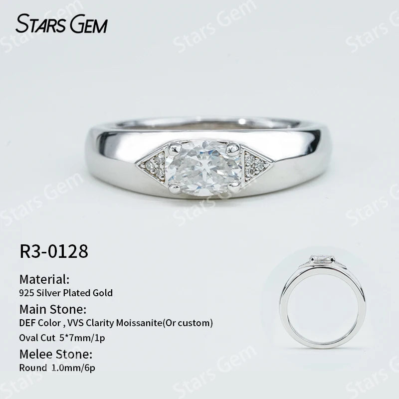 S925 Silver Round Brilliant Cut Moissanite Ring Solitaire Engagement Ring Fine Jewelry