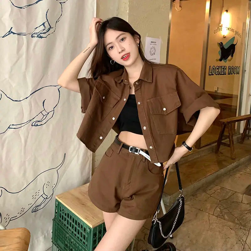 Retro Denim Fashion Set for Women's Summer 2024 New Korean Style Shorts with a Sense of Luxury and Age Reduction Two-piece Set