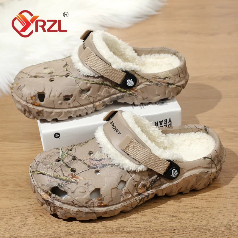 YRZL Men Winter Slippers Indoor Comfortable Warm Slippers Summer Removable Sandals Men Casual Non Slip Plush Fur Clogs for Men